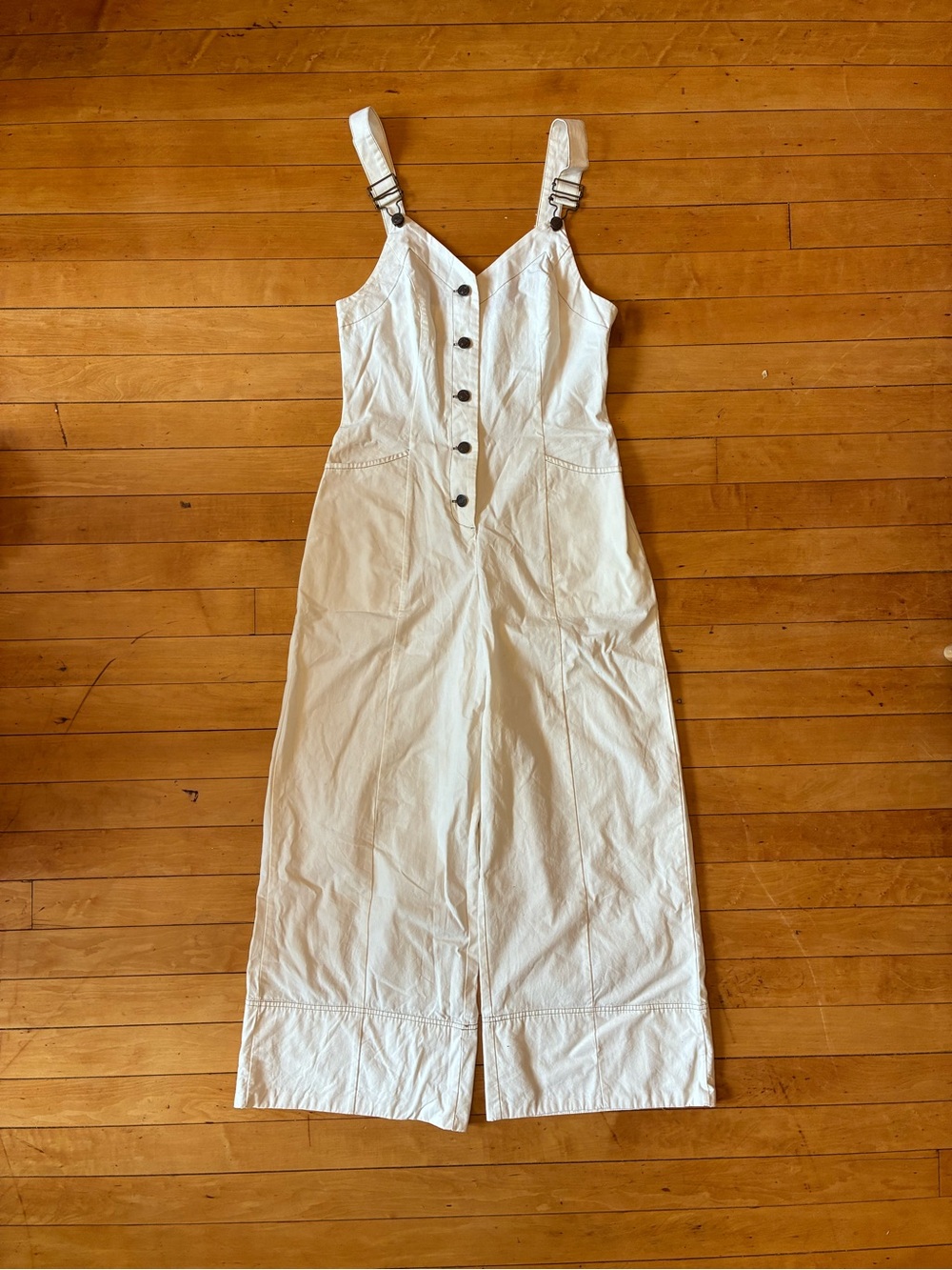 White Button-Front Wide Leg Jumpsuit